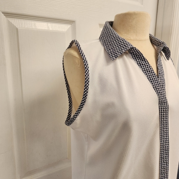 IZOD Golf White Sleeveless Top with Black and White Gingham Trim - Picture 3 of 12